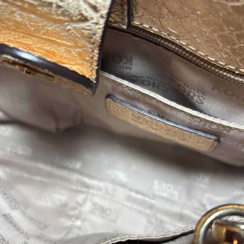 MICHAEL Michael Kors Metallic Gold Snakeskin Satchel w Dust Bag, Gold Tone Charm